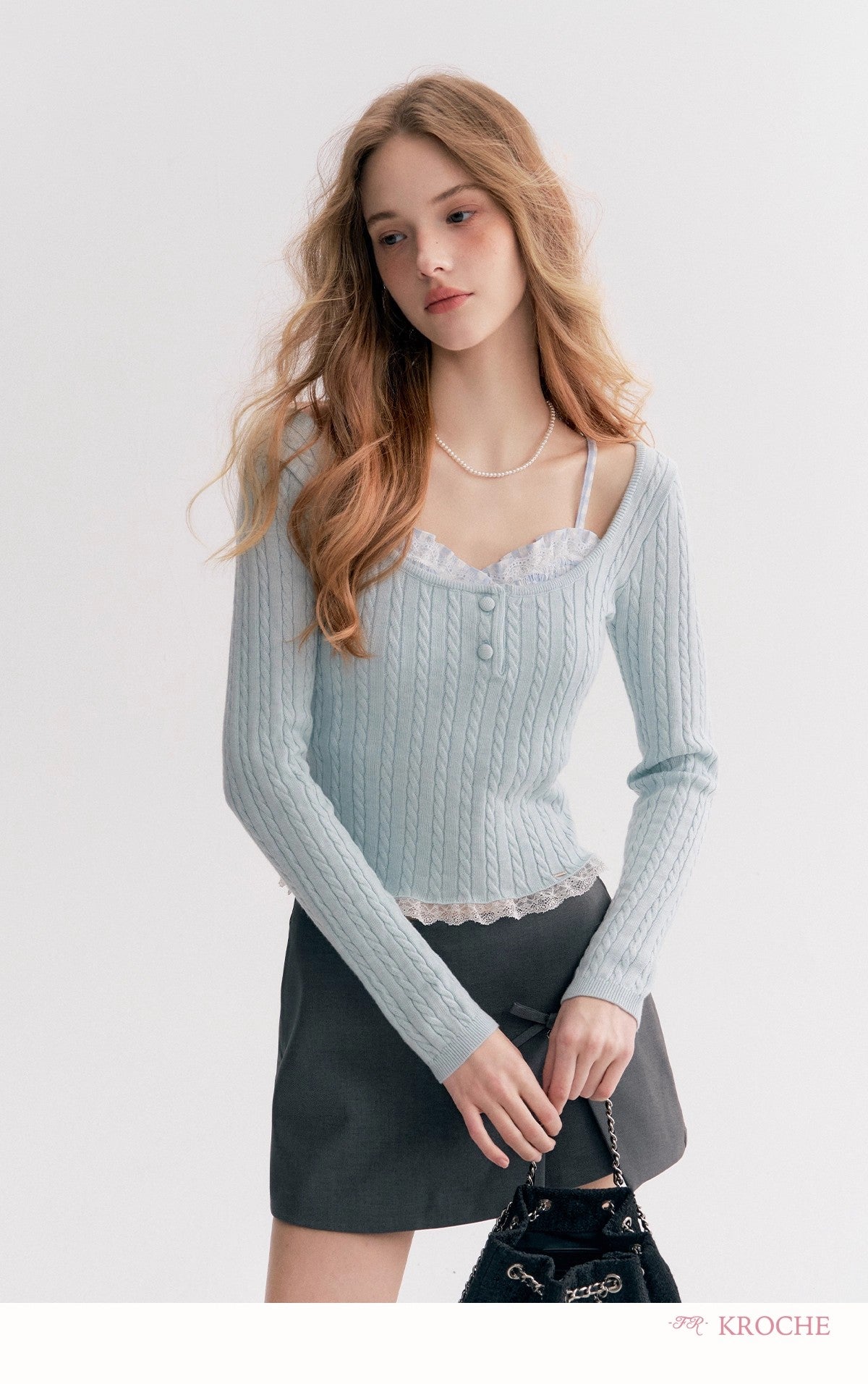 Kroche Faux Layered Cable-Knit Sweater(3 color)
