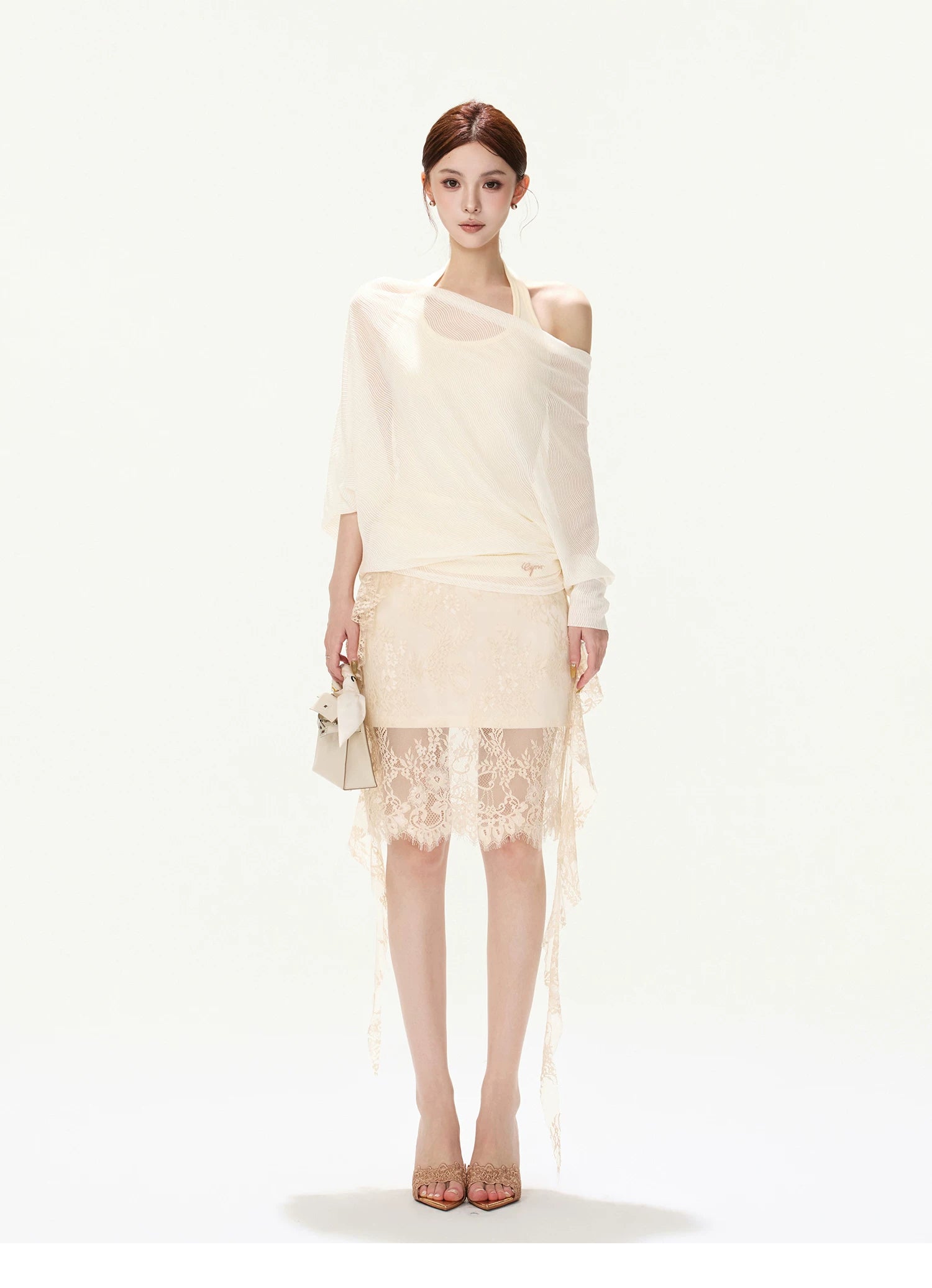 CYNR Loose Halter Top & Lace Mini Skirt Set