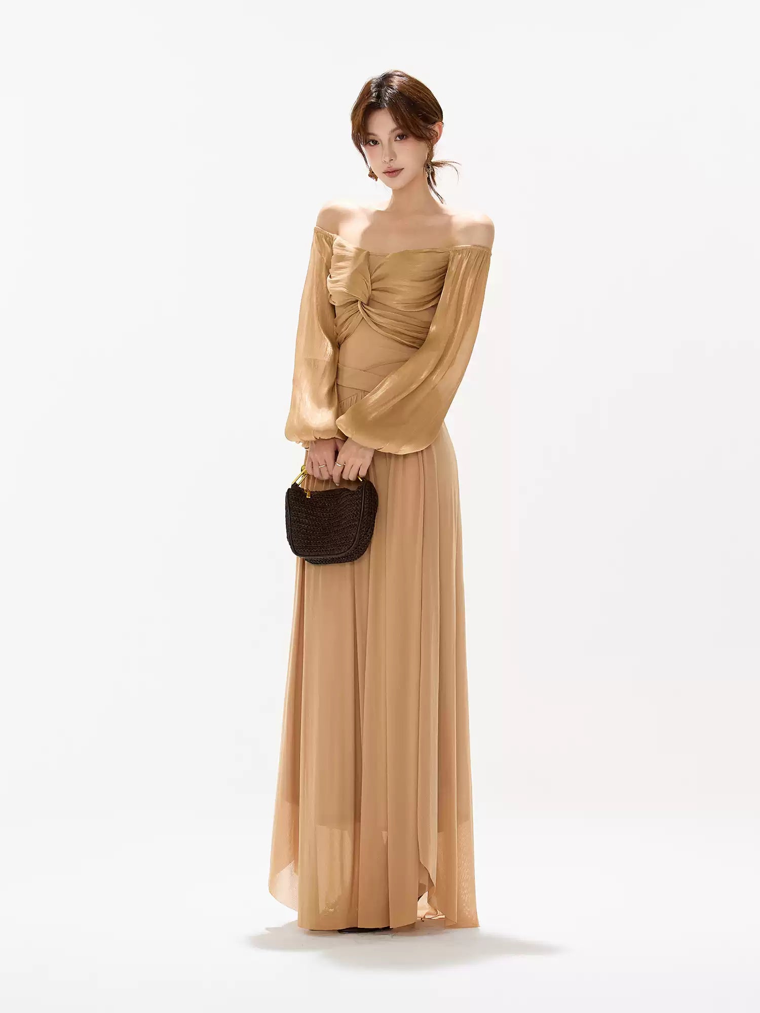CYNR Lantern sleeve twisted butterfly off shoulder dress