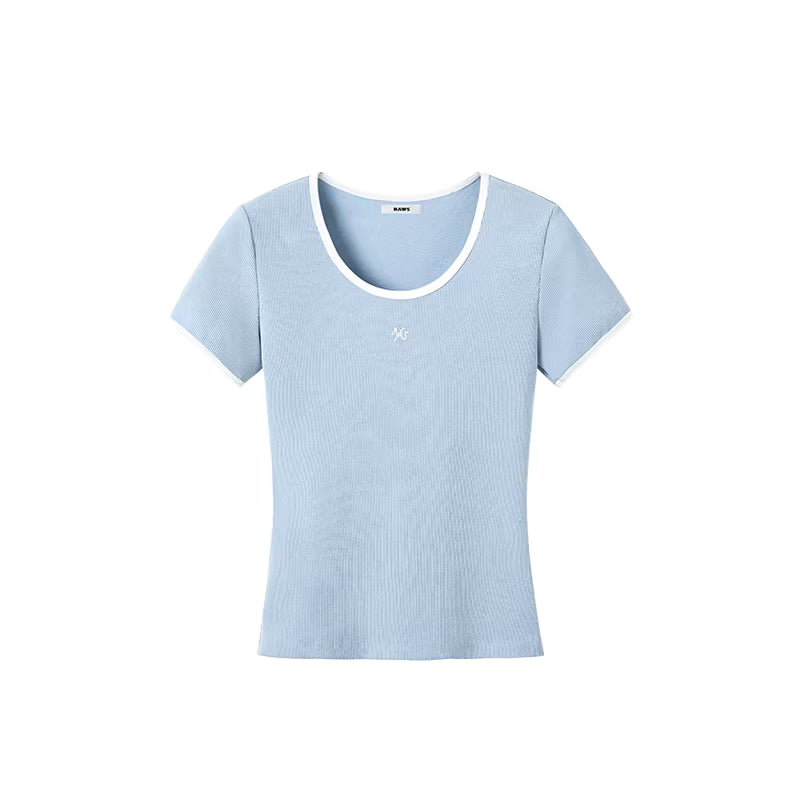 NAWS Vintage contrasting round neck short sleeved shirt