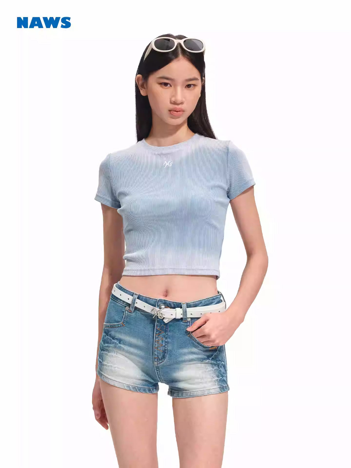 NAWS Washed twill mid waist tight shorts