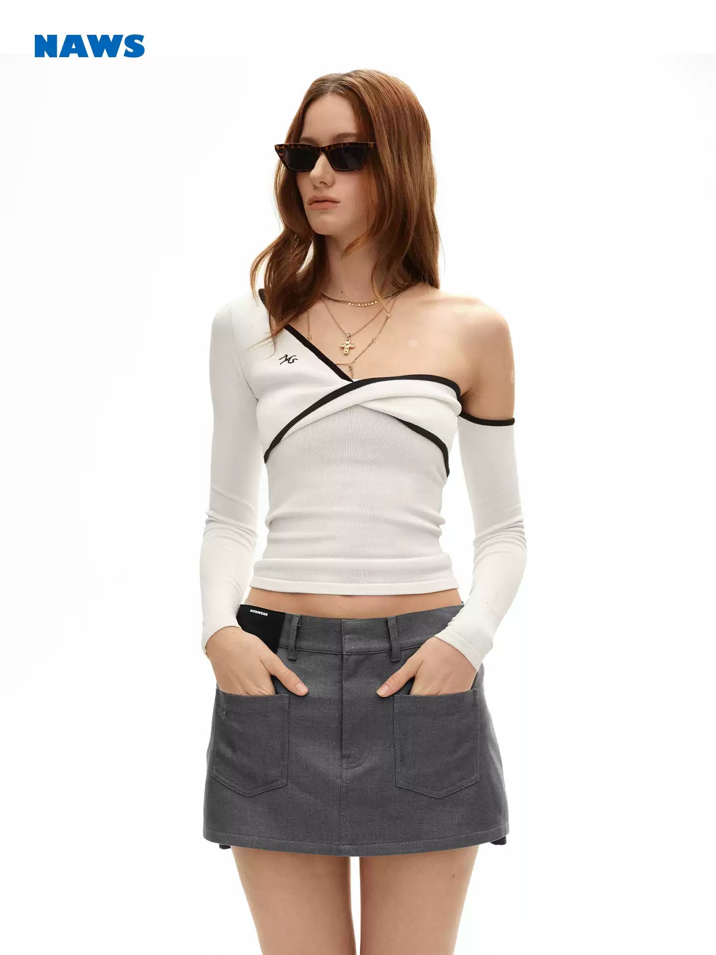 NAWS Twisted off shoulder knitted Top