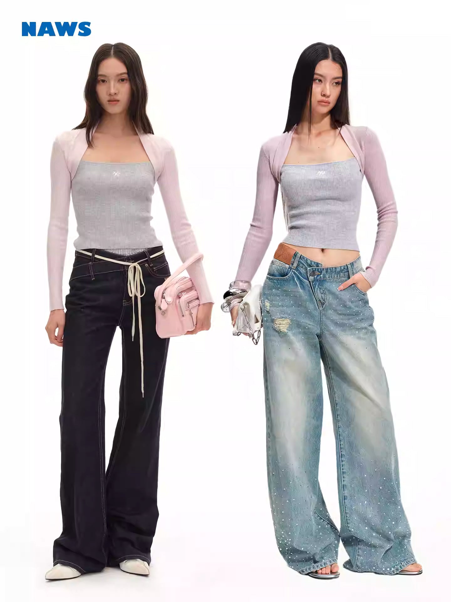 NAWS Fake two contrasting splicing slim knit top