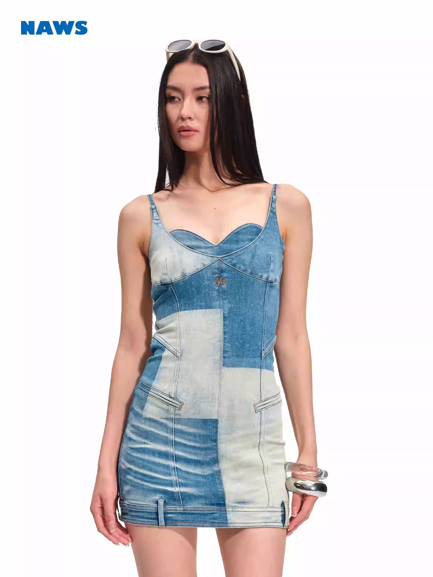 NAWS Fake two piece laser burned waist cinching camisole dress