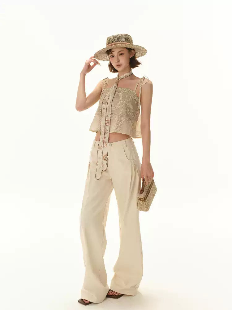 CYNR Logo embroidered low waisted loose pants