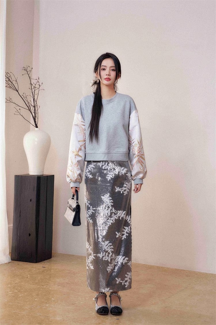 11 niseey Zhi Tou Short Hoodie Sequined Skirt Set (Separate)