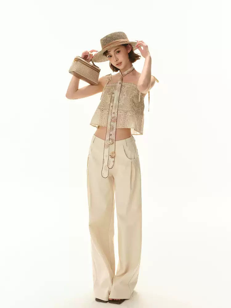 CYNR Logo embroidered low waisted loose pants