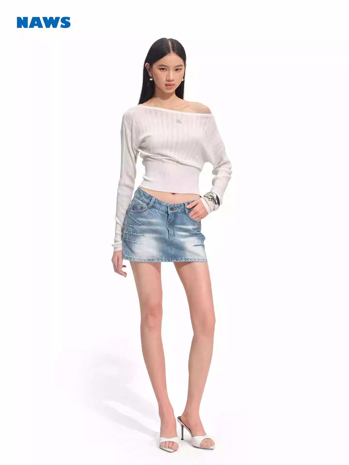 NAWS Off shoulder high stretch knitted top