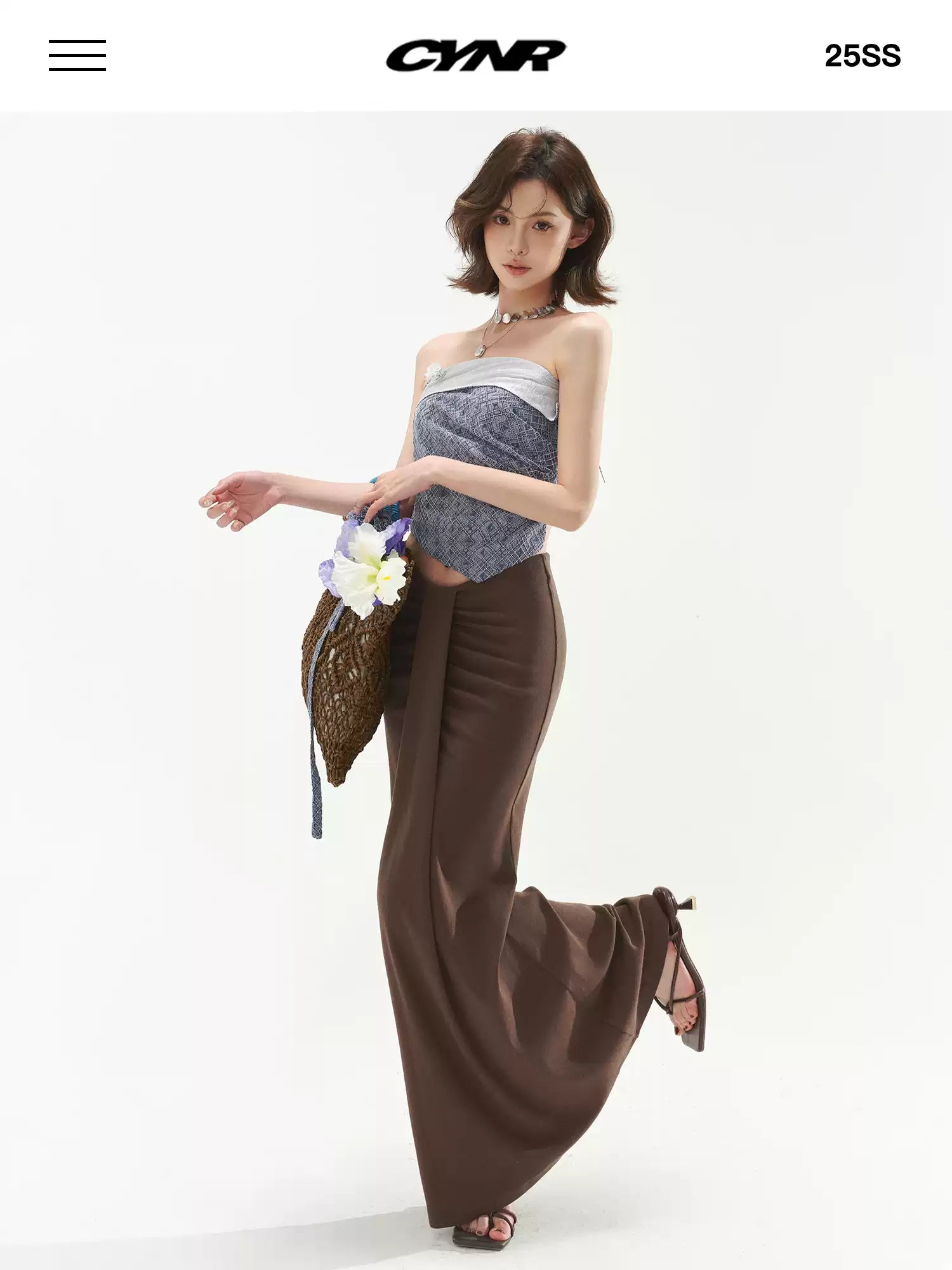 CYNR V-shaped low waist pleated long skirt