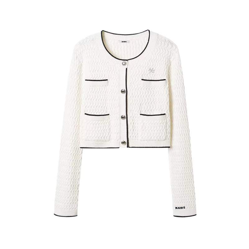 NAWS Wool twisted floral silhouette short knitted cardigan