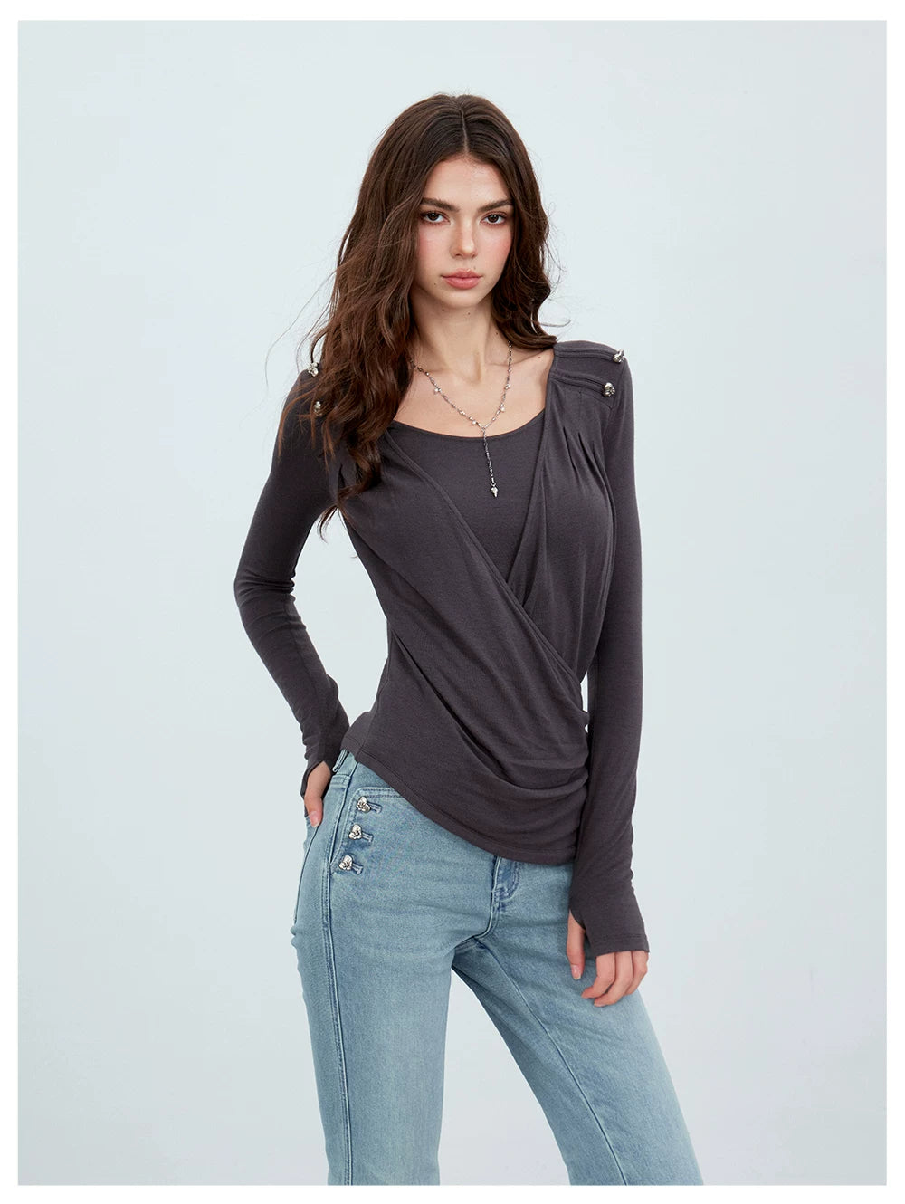 VIA PITTI VIACTP6296 Long-Sleeve Surplice Top