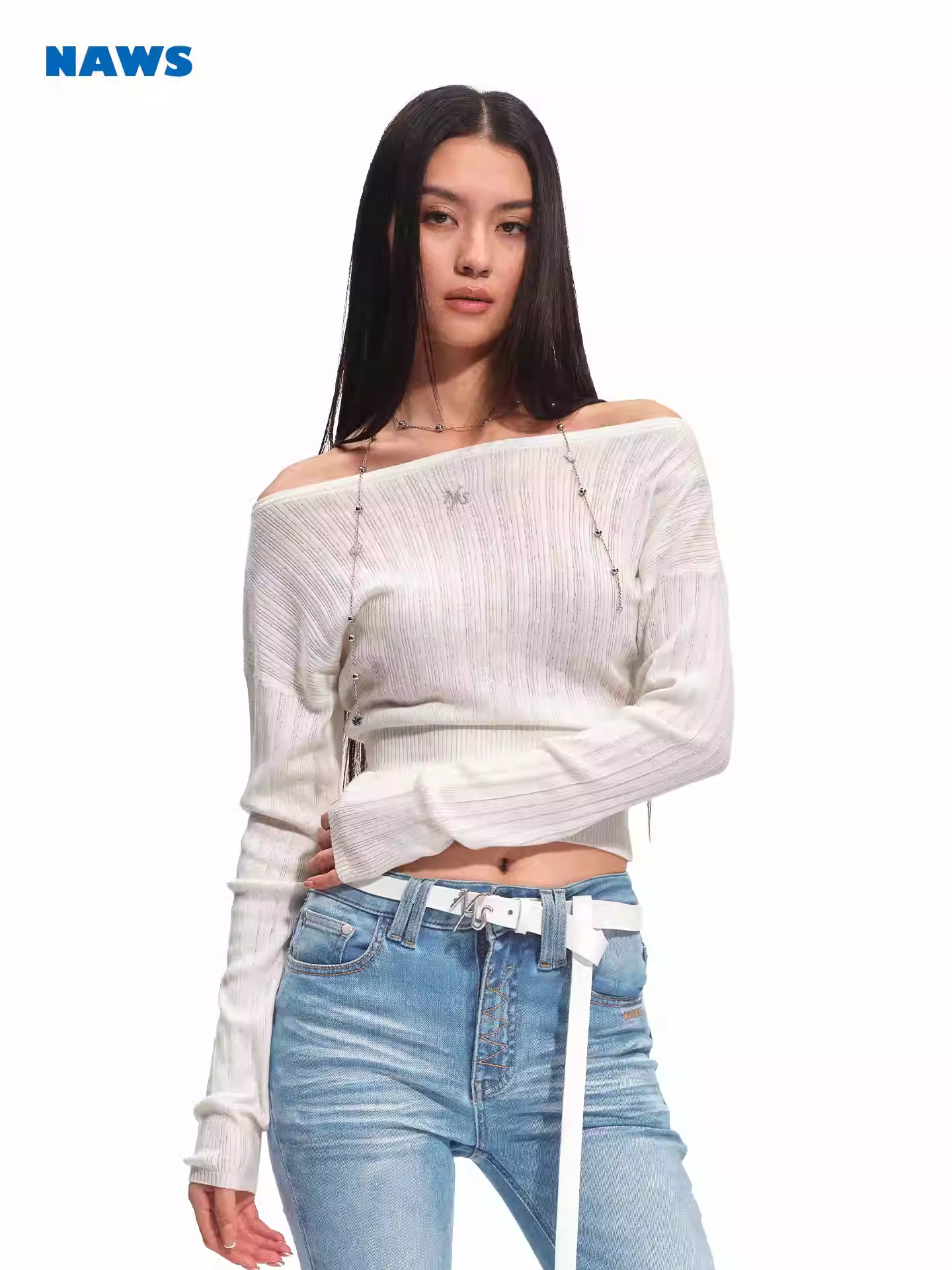 NAWS Off shoulder high stretch knitted top