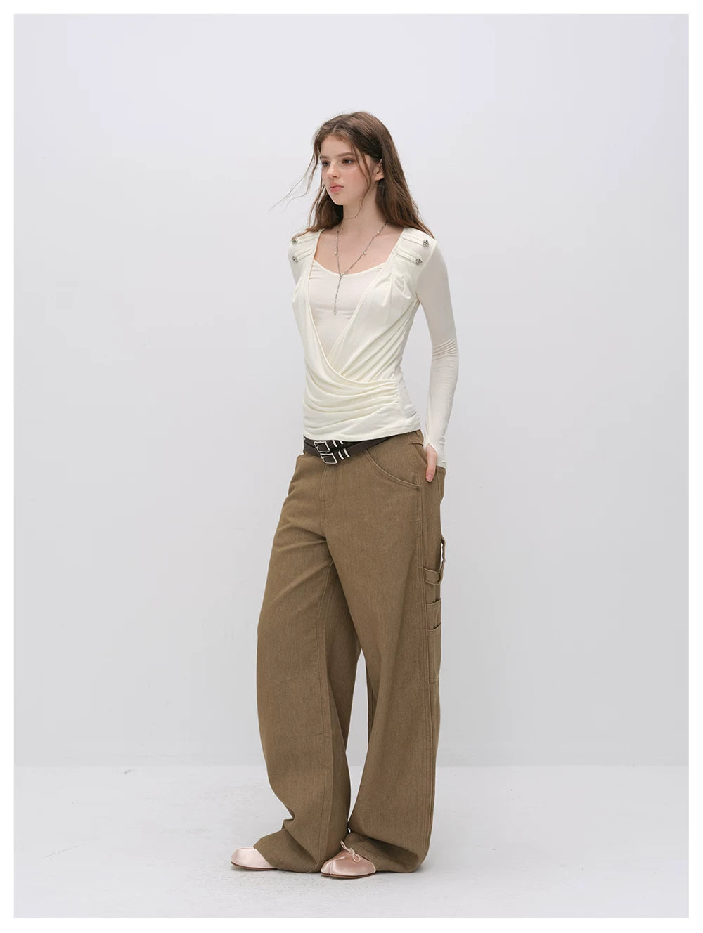 VIA PITTI VIACTP6296 Long-Sleeve Surplice Top