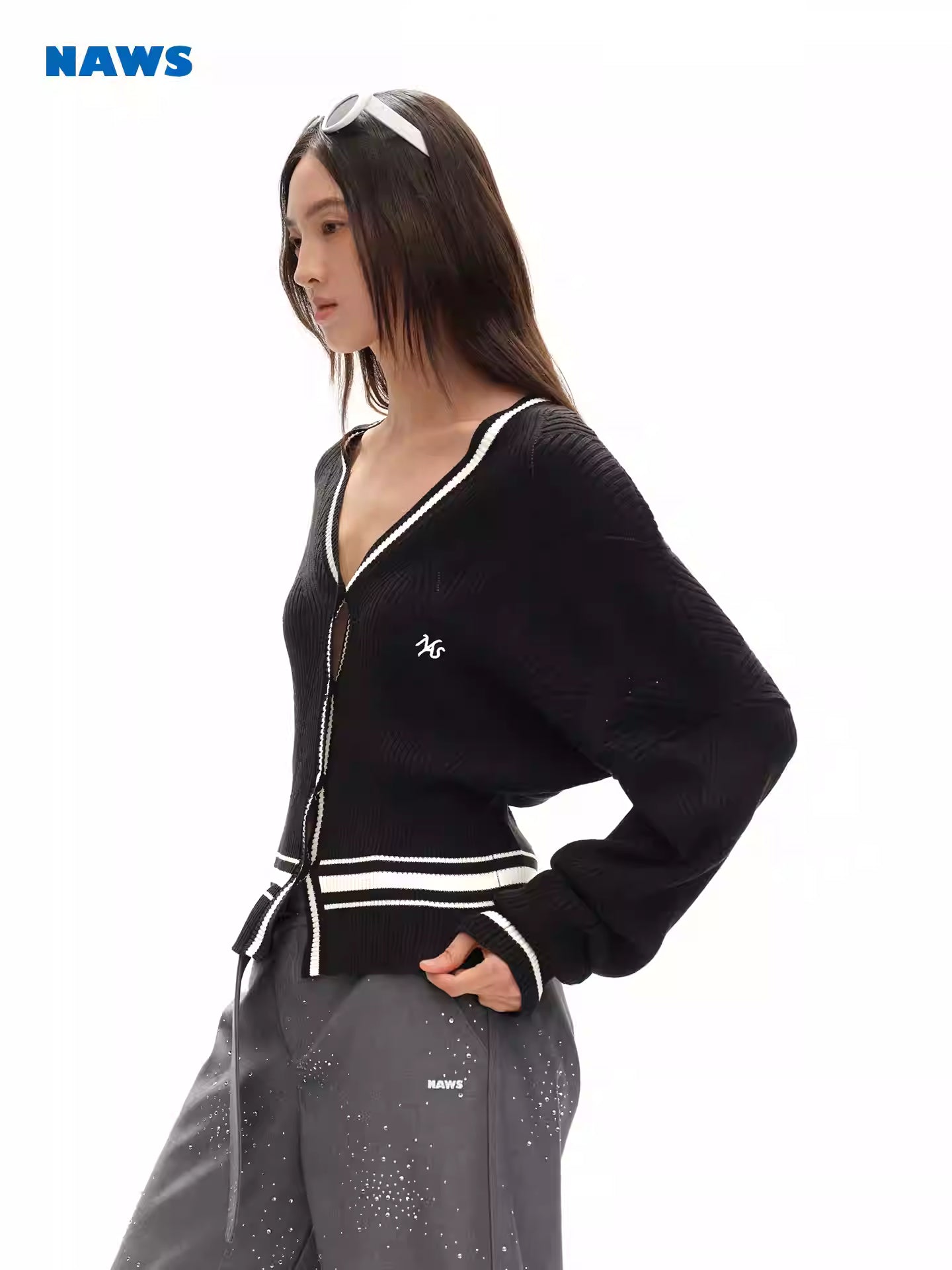 NAWS Contrast striped V-neck cardigan