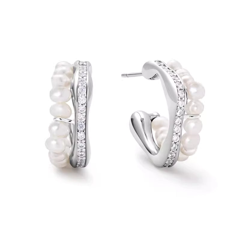 ARSIS Flowing silver pearl earrings