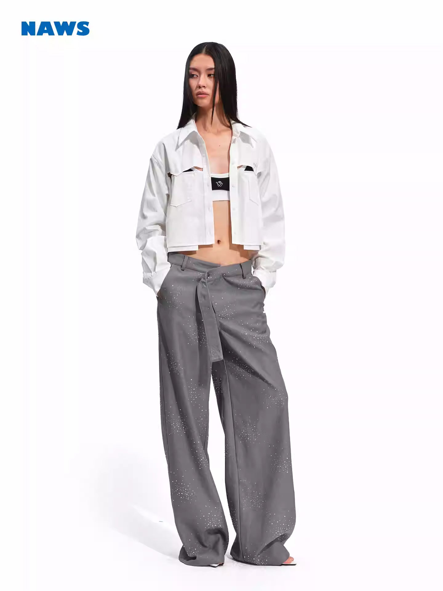 NAWS Hollow out loose shoulder short shirt top