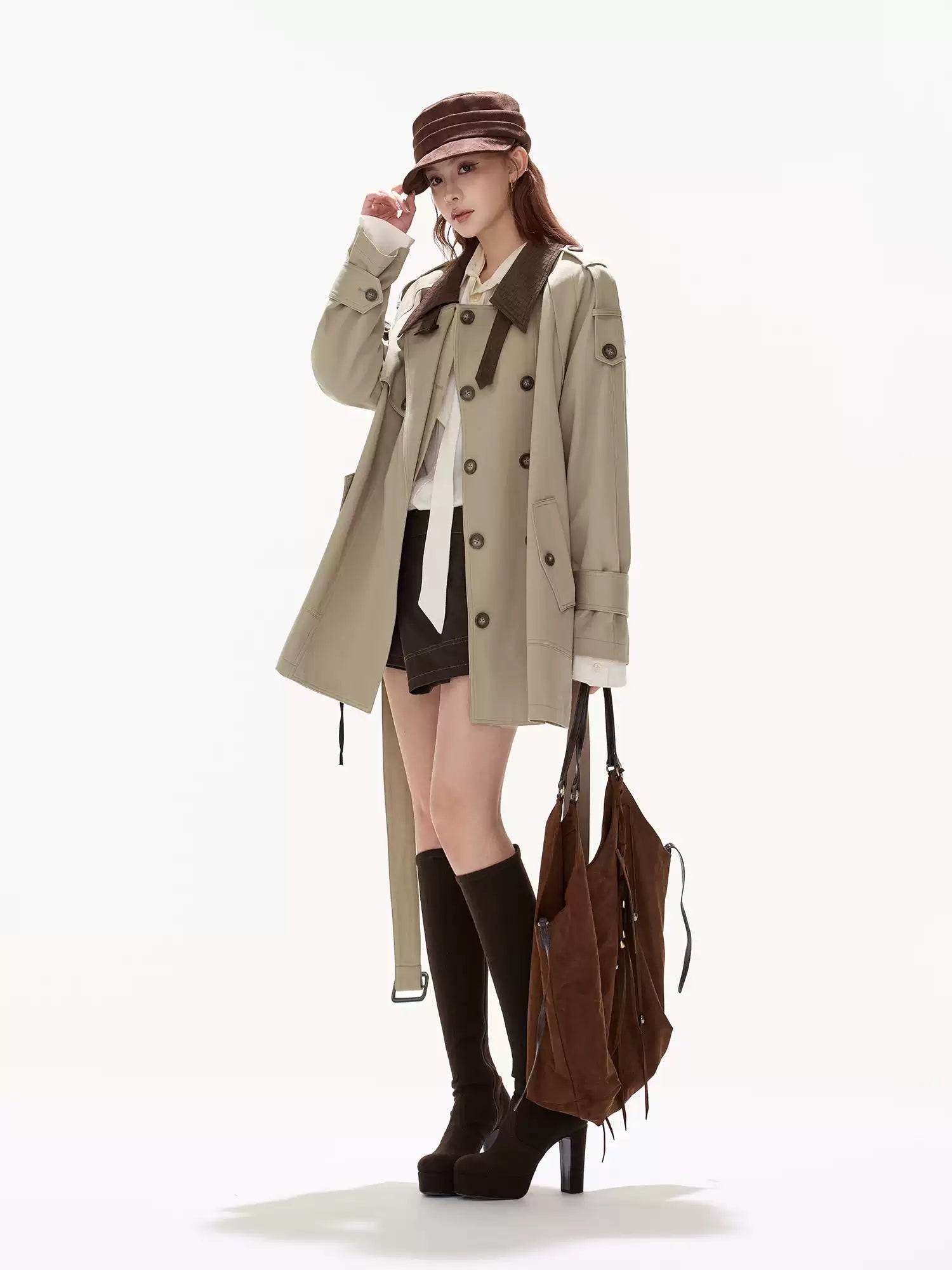 CYNR Double breasted lapel windbreaker jacket