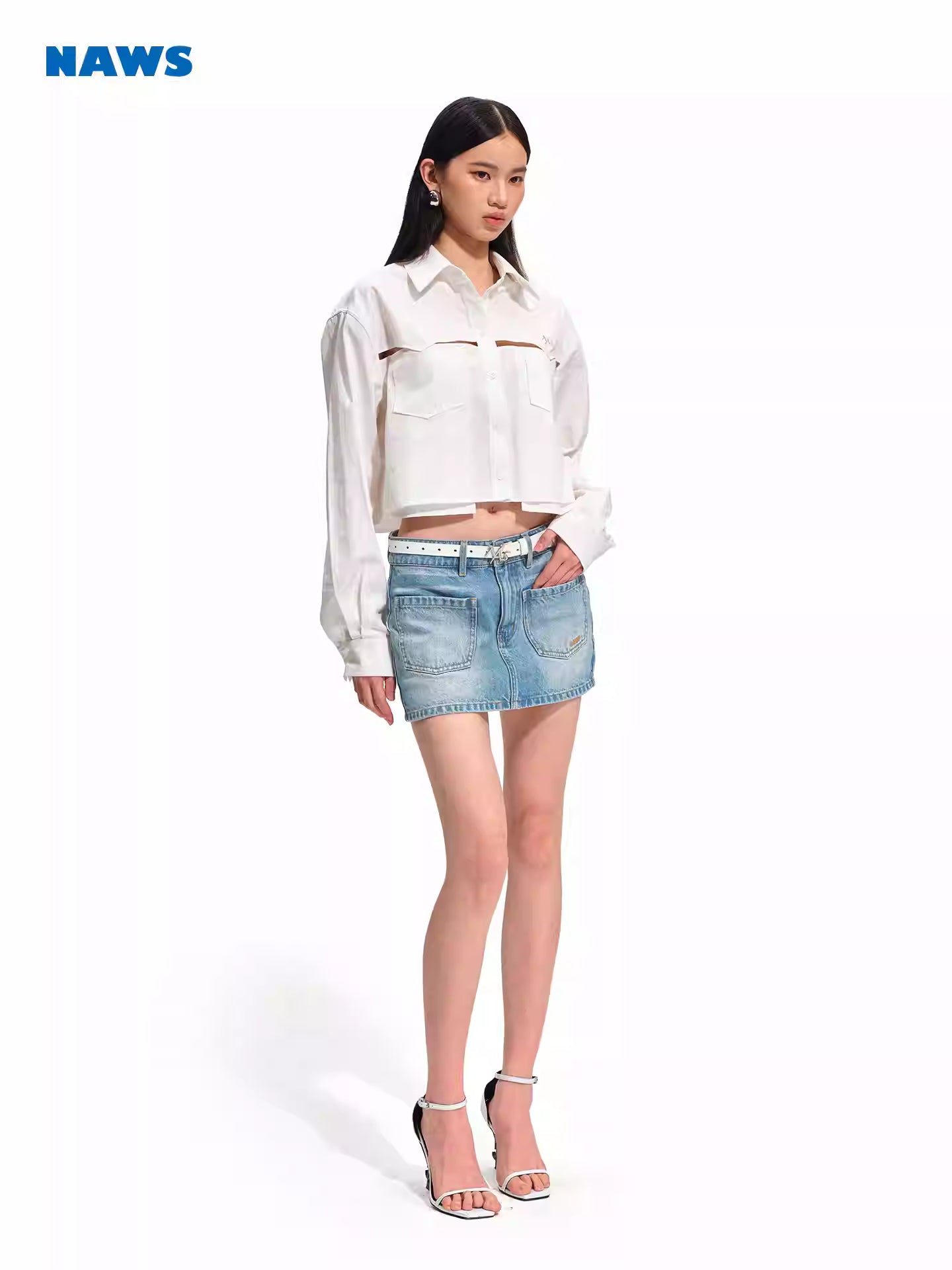 NAWS Hollow out loose shoulder short shirt top