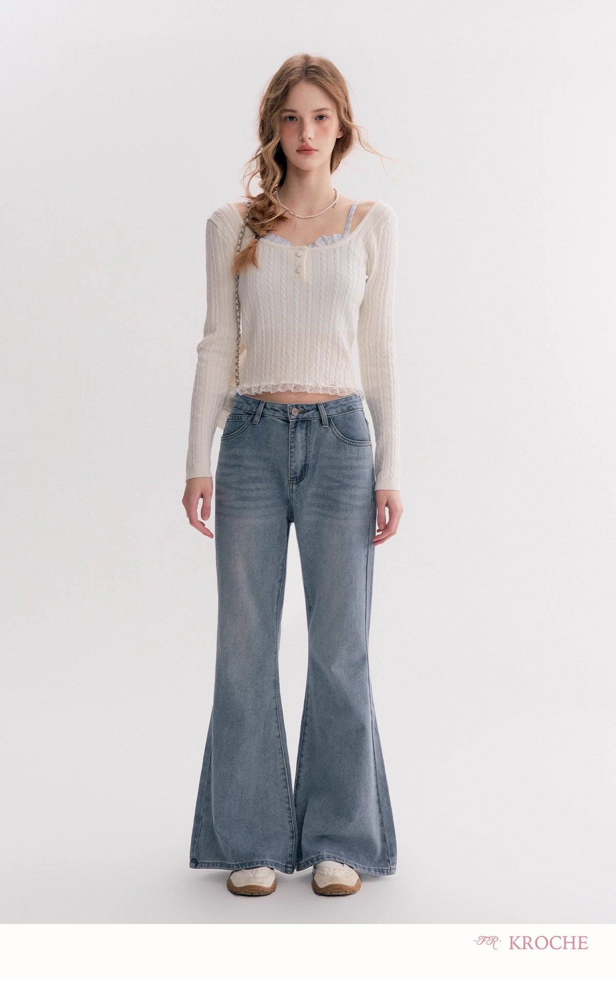 Kroche Faux Layered Cable-Knit Sweater(3 color)