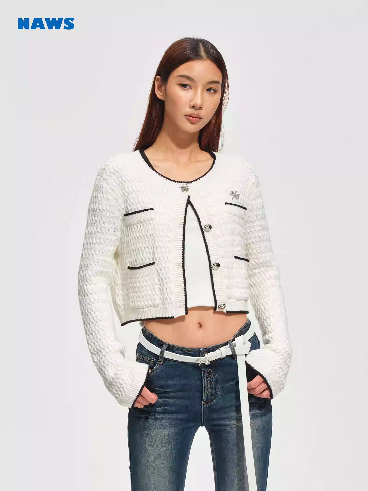 NAWS Twisted silhouette short knit cardigan