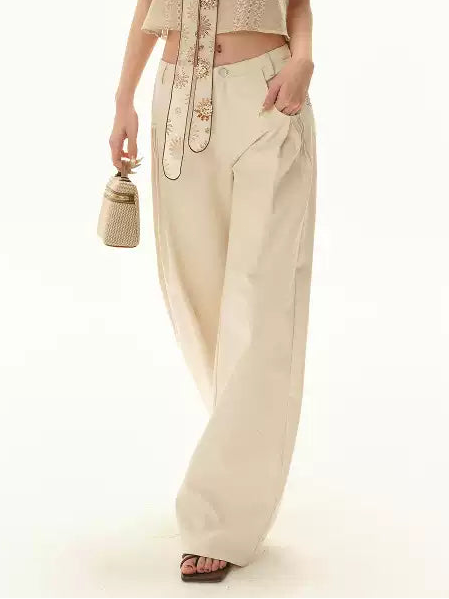 CYNR Logo embroidered low waisted loose pants