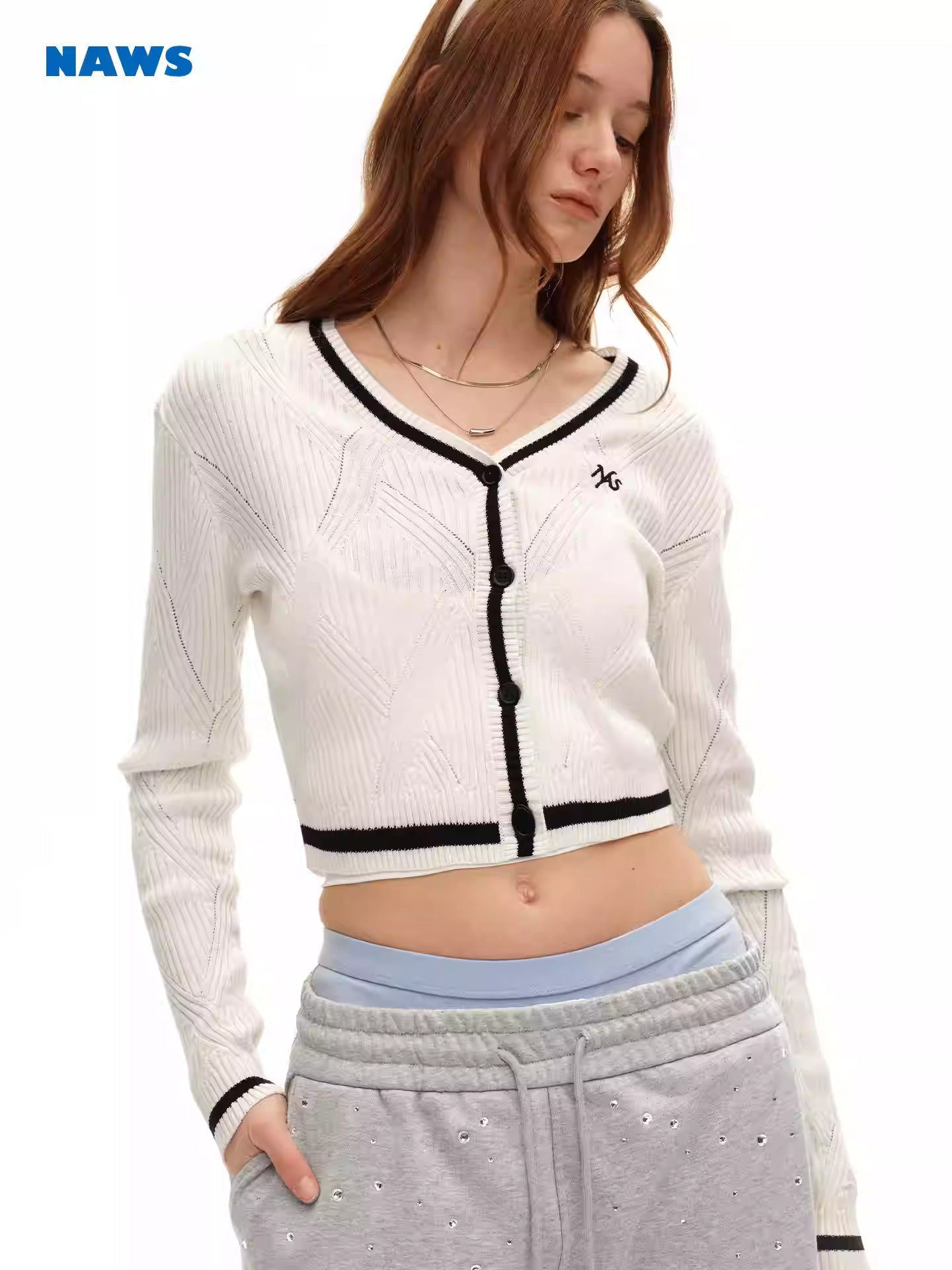 NAWS Wool diamond contrasting cardigan jacket