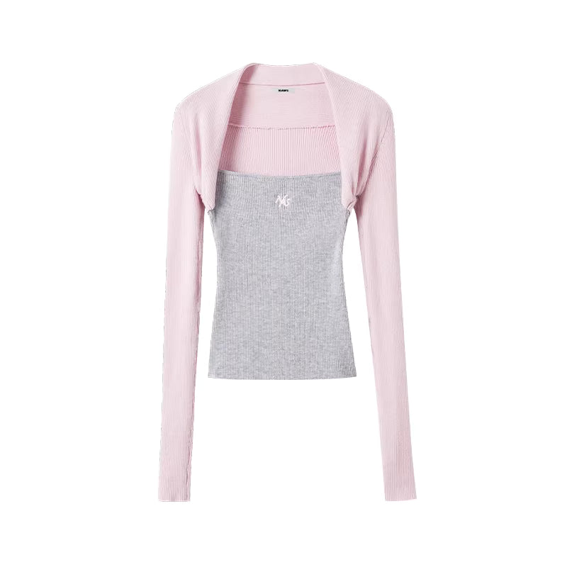 NAWS Fake two contrasting splicing slim knit top