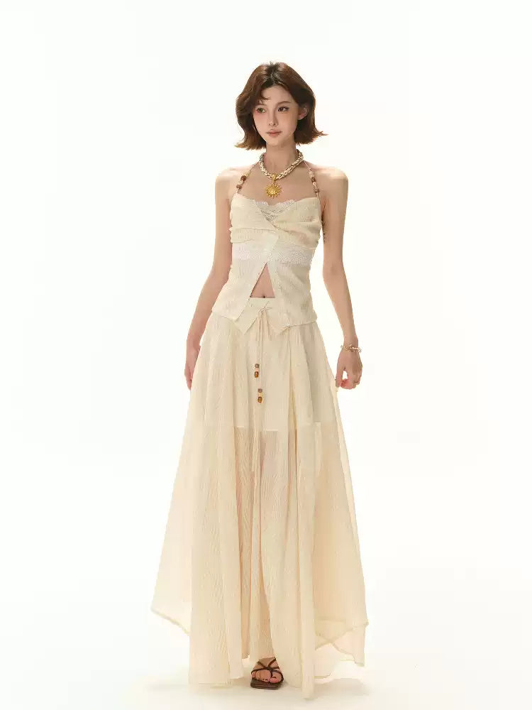 CYNR Beaded neck tie strapless top