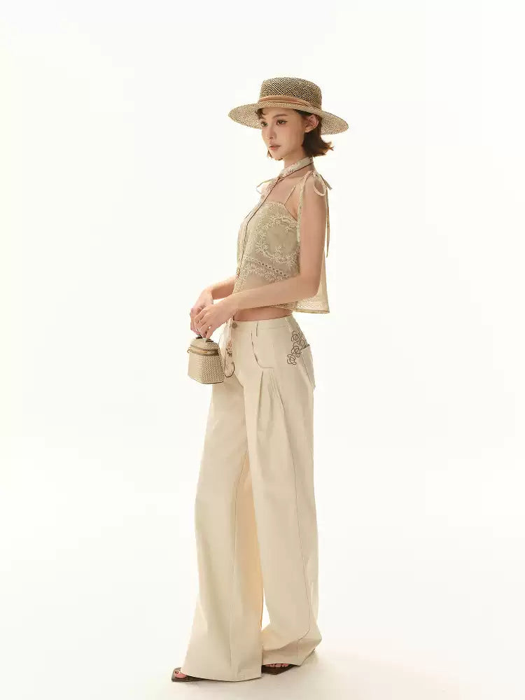 CYNR Logo embroidered low waisted loose pants