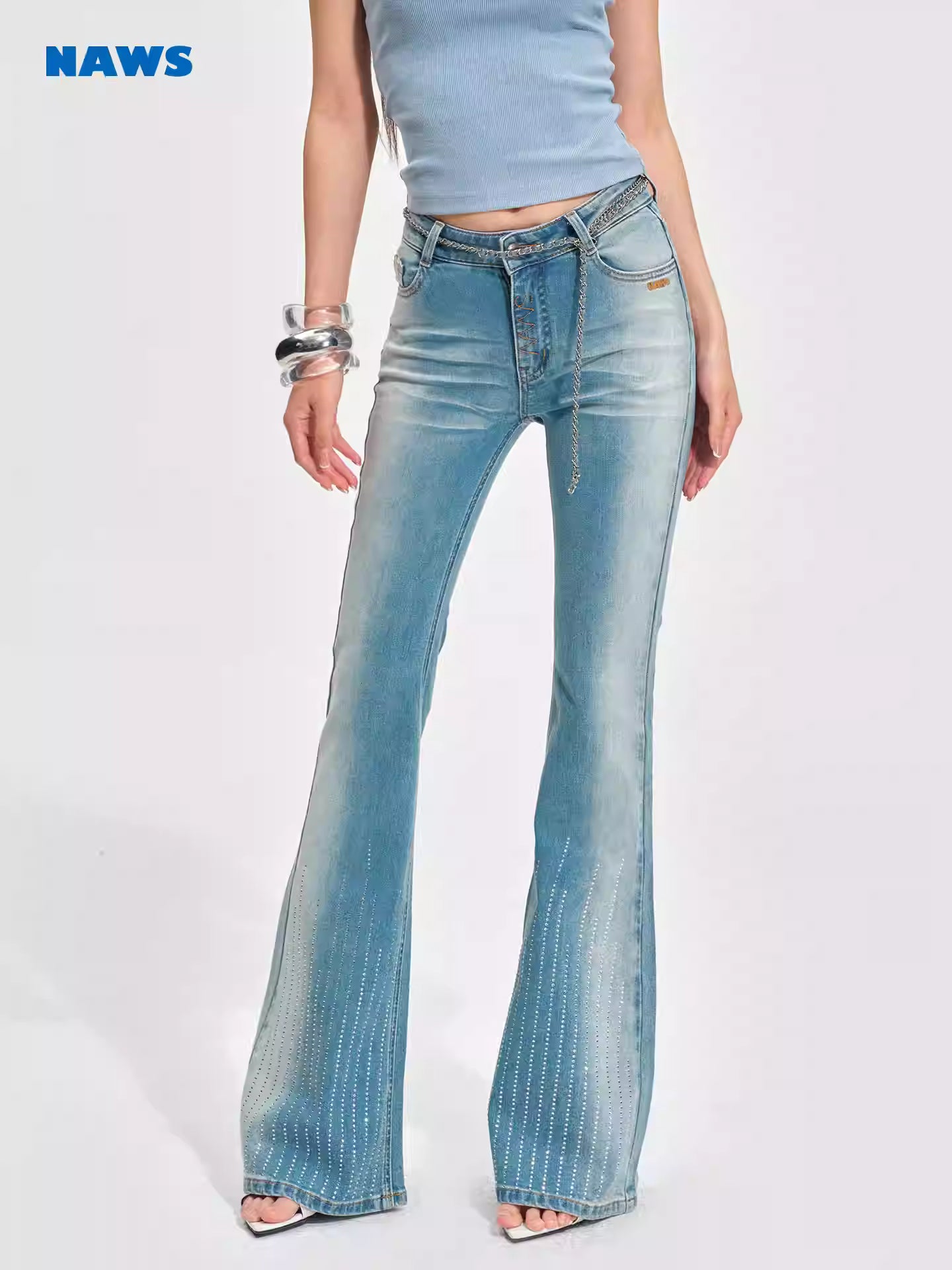 NAWS Hot stamping versatile mid waist tight flared pants