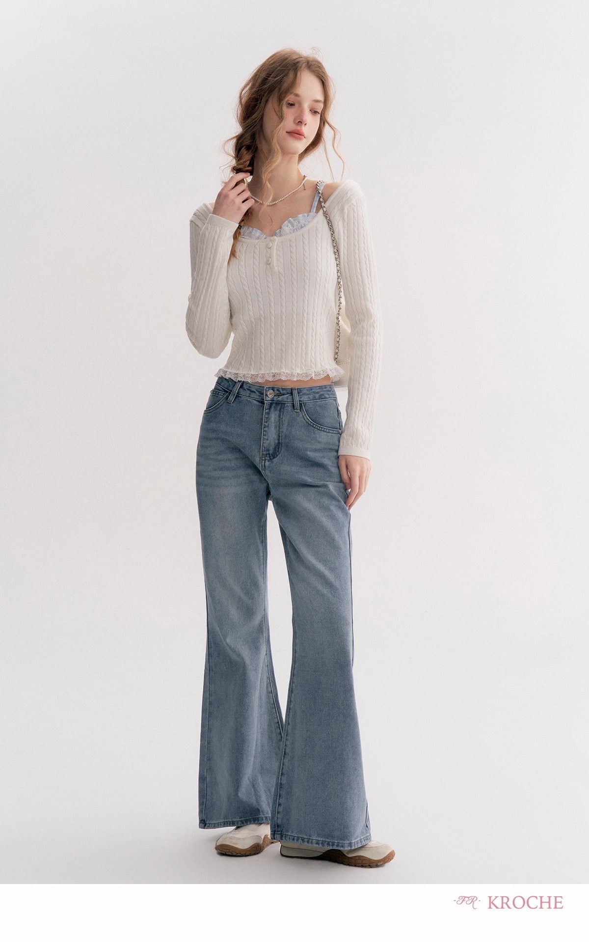 Kroche Faux Layered Cable-Knit Sweater(3 color)