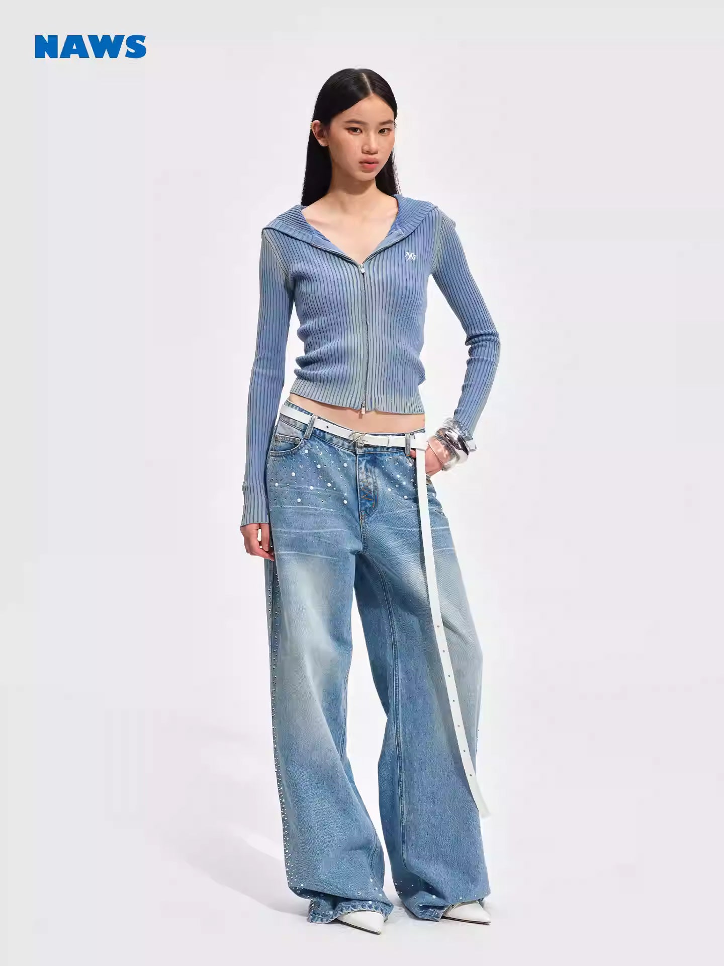 NAWS Pearl hot stamping low waist loose fit denim pants