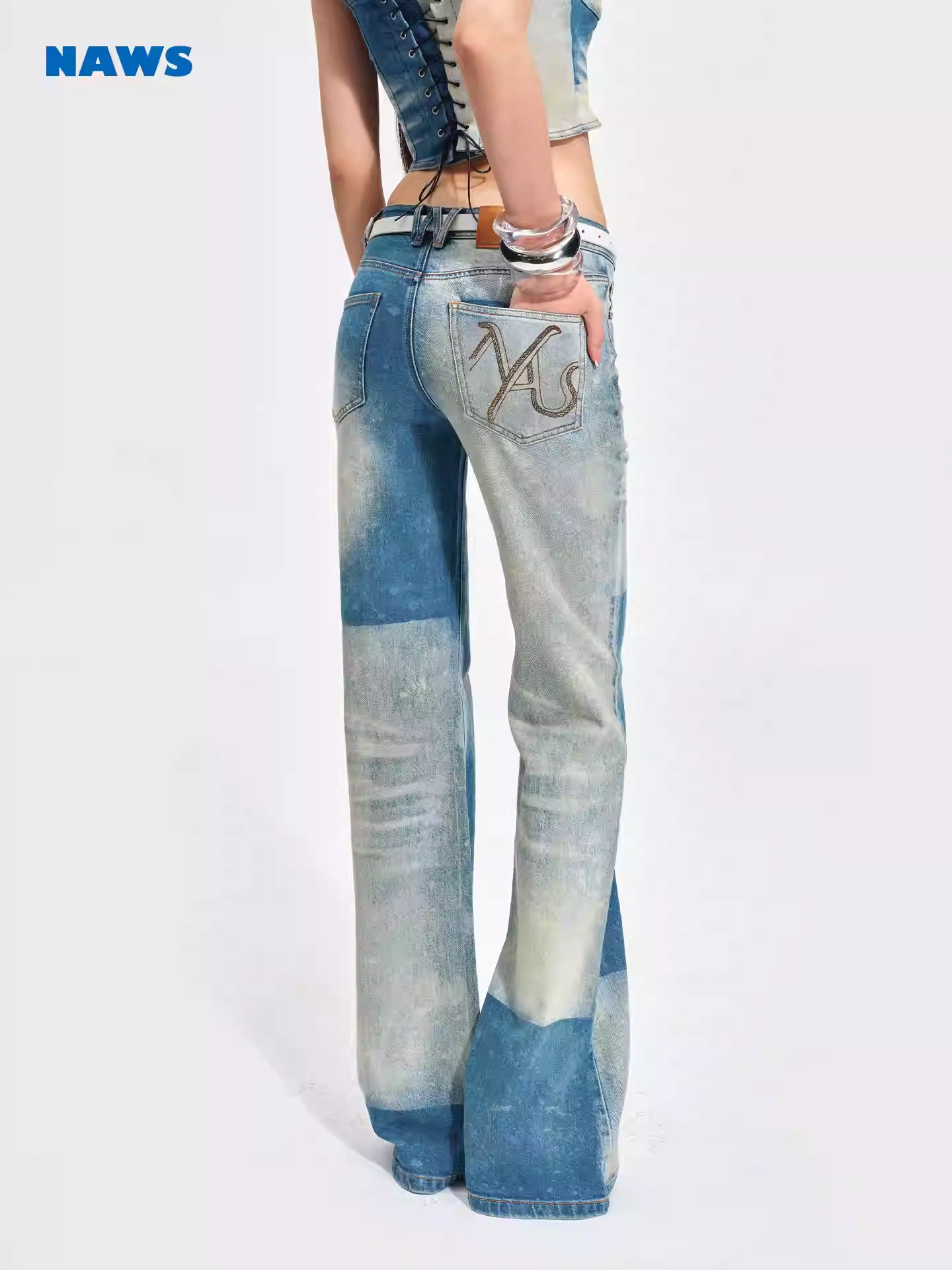 NAWS NAW-K010326 Denim washed tight straight leg pants
