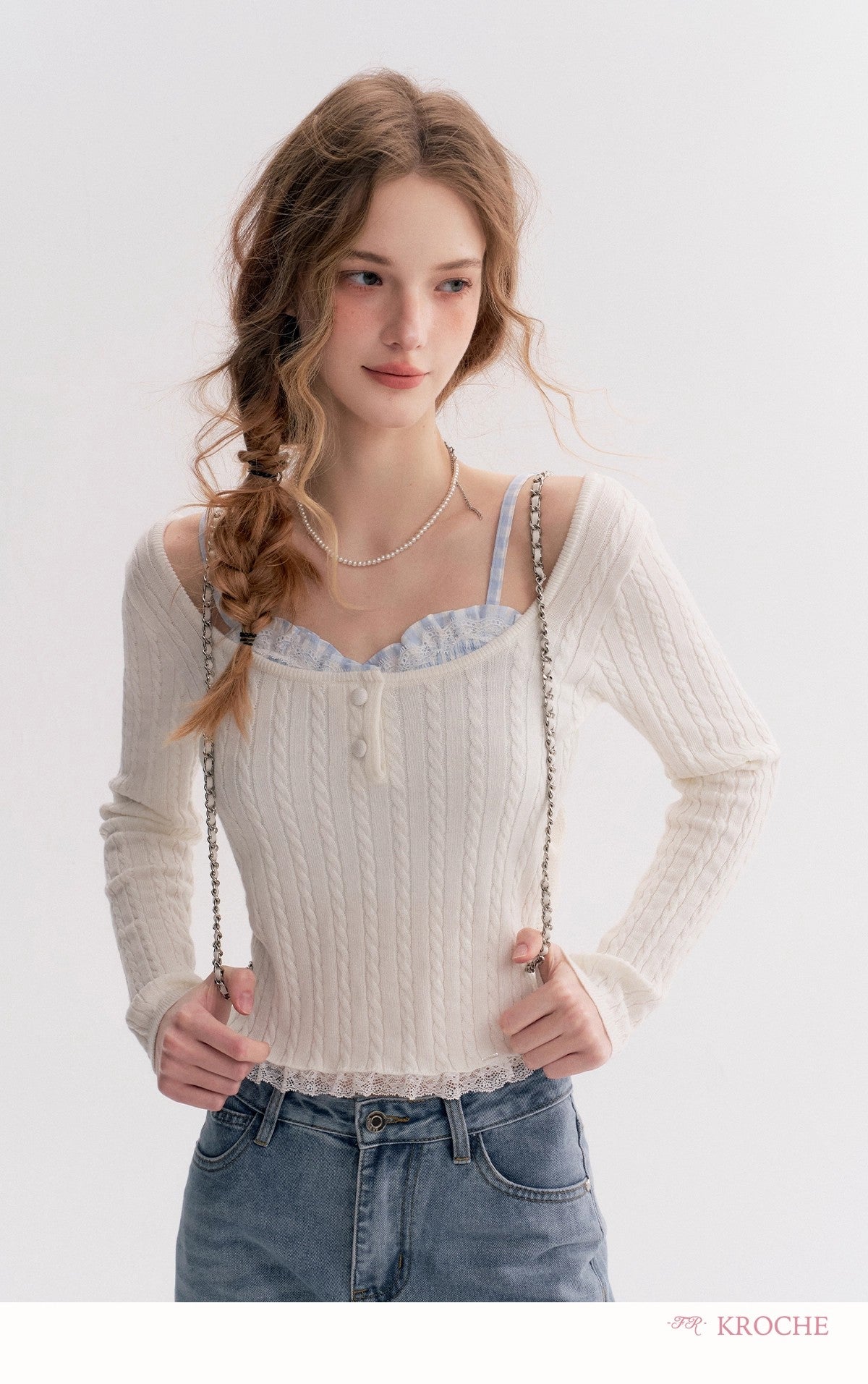 Kroche Faux Layered Cable-Knit Sweater(3 color)