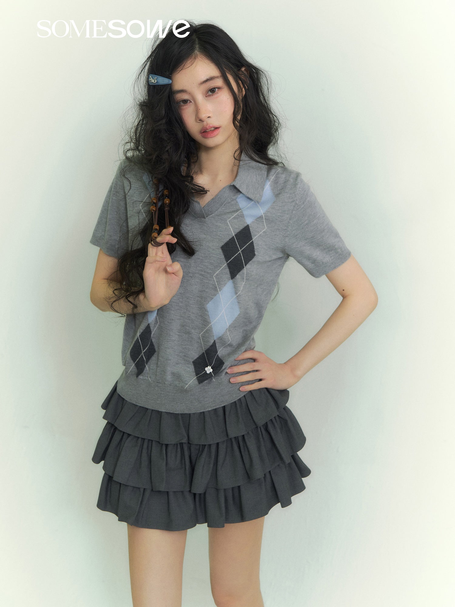 SOMESOWE S2609076 Lingge color blocked POLO short sleeved shirt
