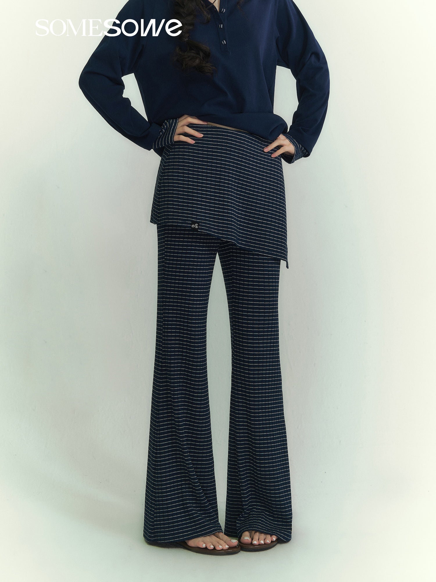 SOMESOWE S2609043&S2609044 Splicing striped long sleeved T-shirt + pants