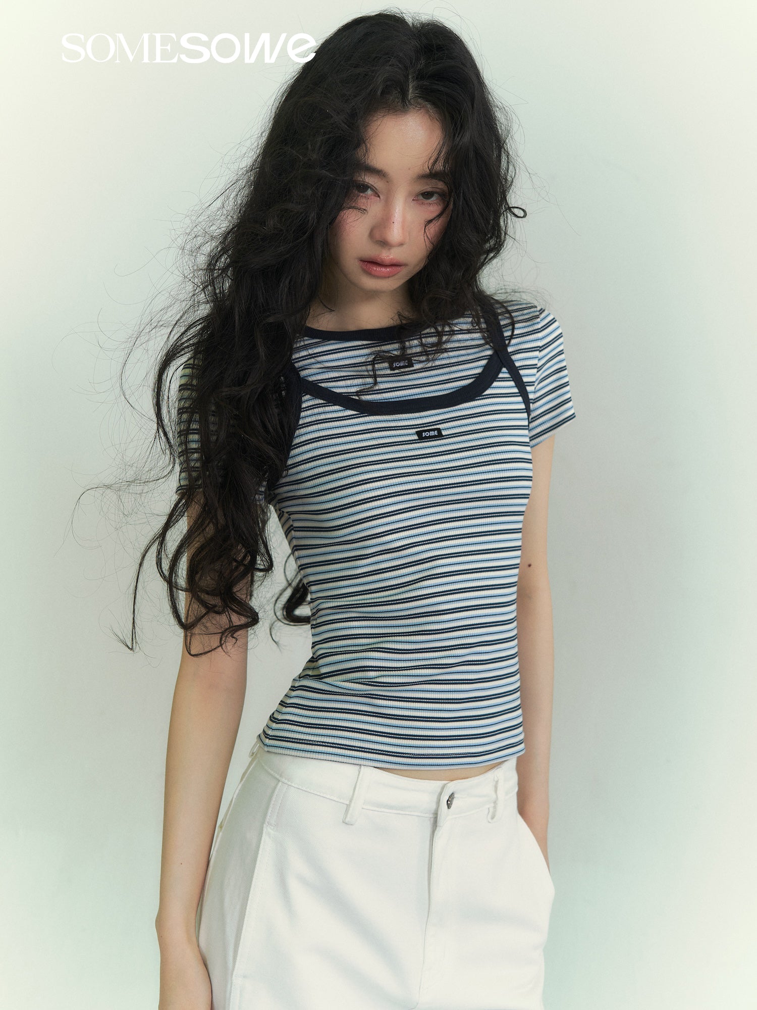 SOMESOWE S2609040 Casual striped T-shirt sling set