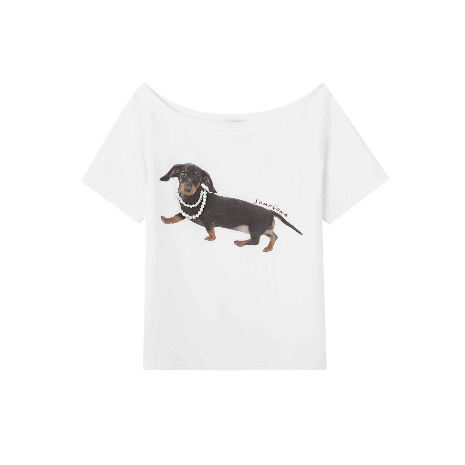 SOMESOWE S2508070 Pearl dog one-shoulder T-shirt (2color)