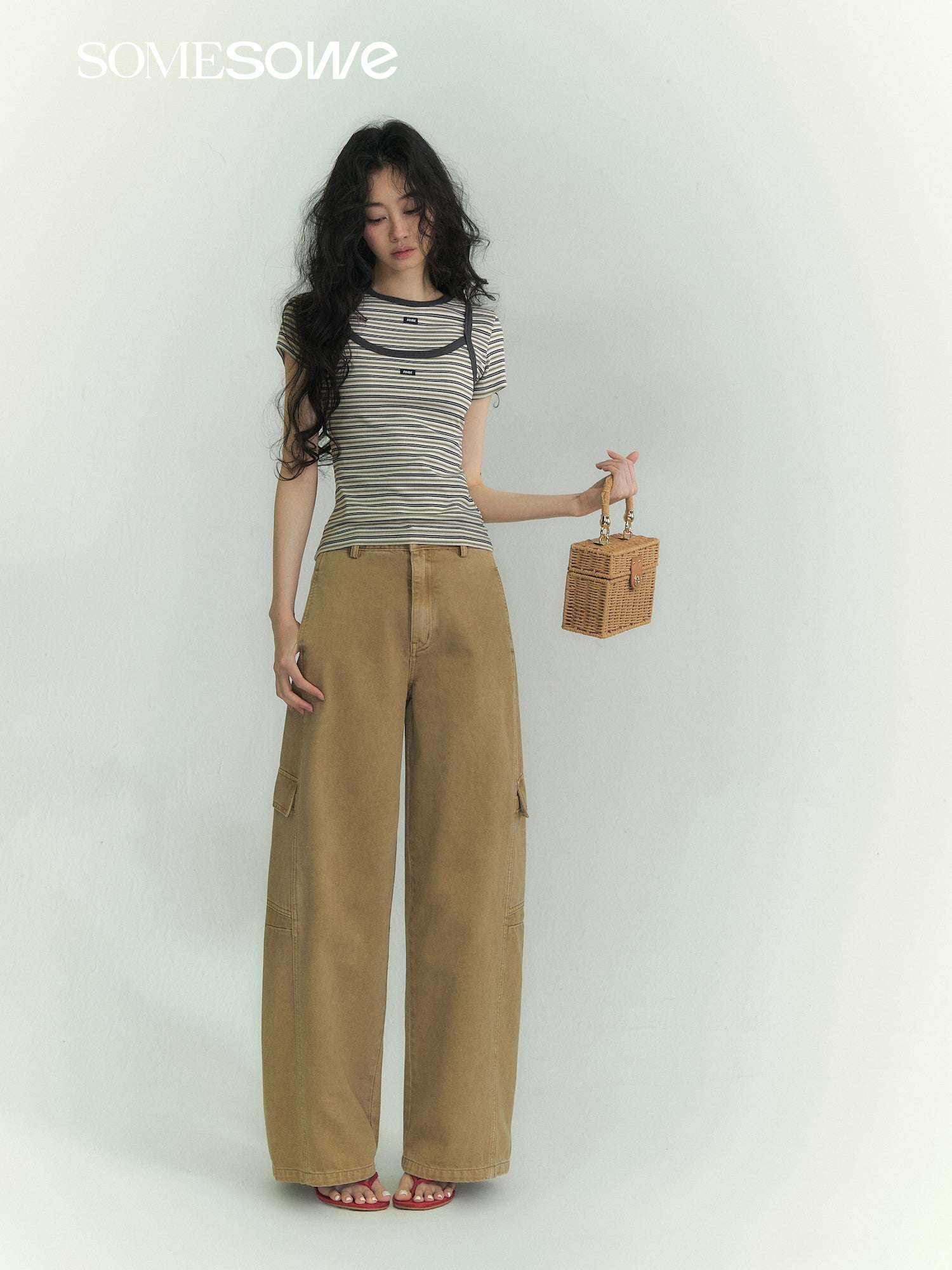 SOMESOWE S2609040 Casual striped T-shirt sling set