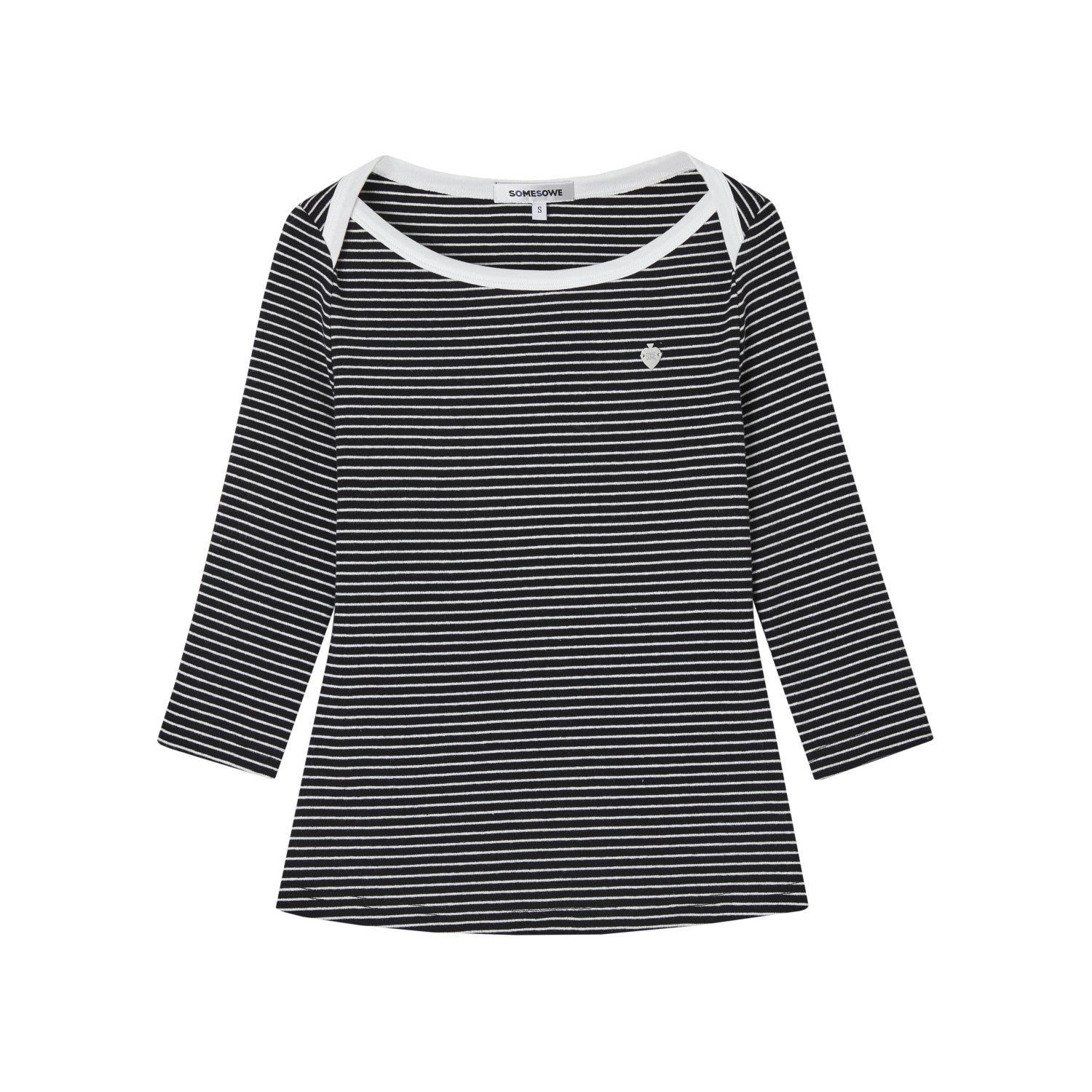 SOMESOWE S2508154 Envelope collar mid sleeve striped T-shirt