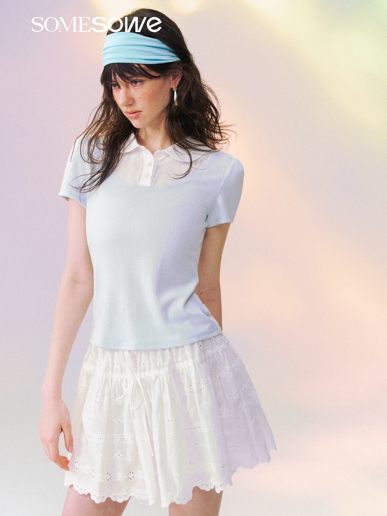 SOMESOWE S2609136 Fake Two-Piece Peter Pan Collar Short Sleeve T-Shirt