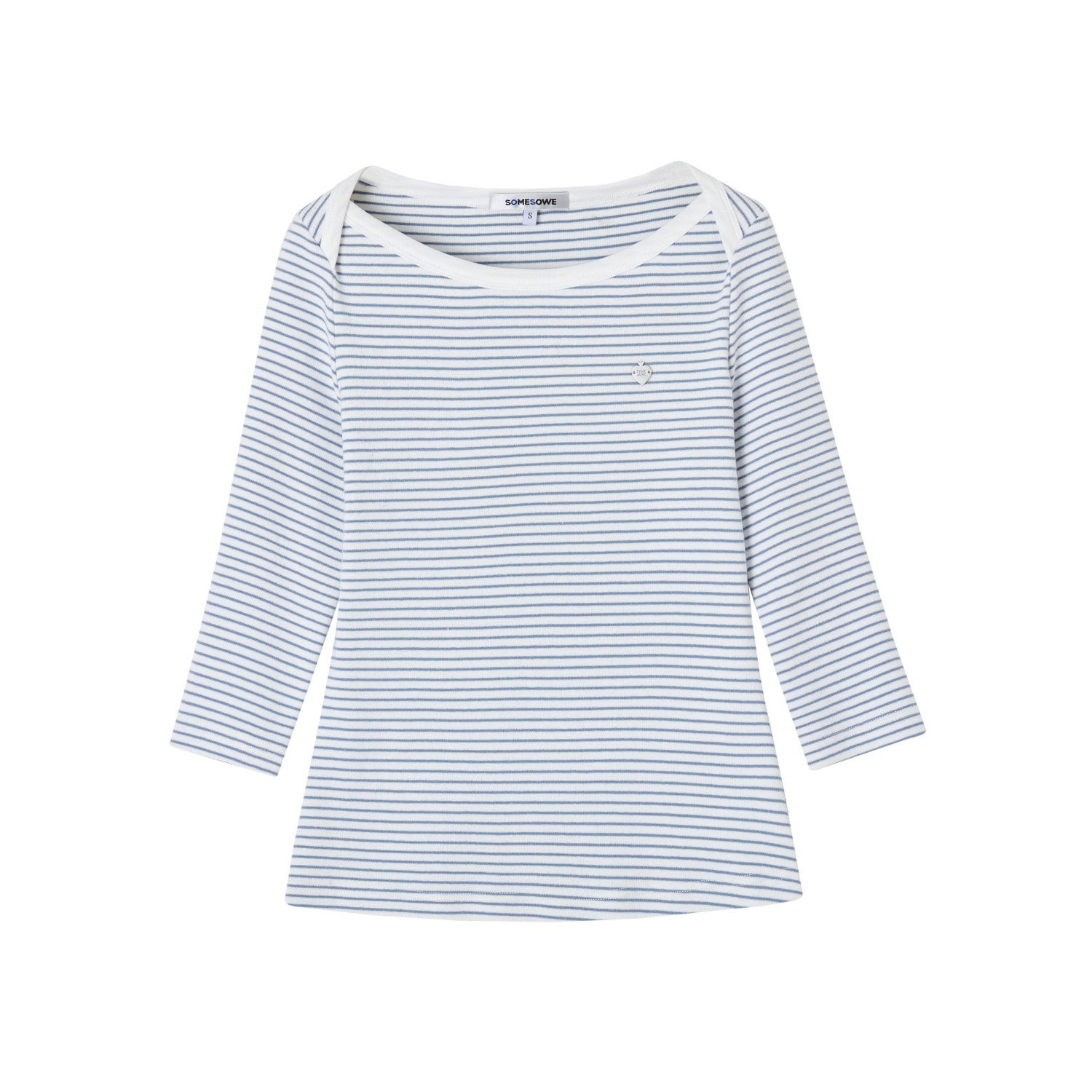 SOMESOWE S2508154 Envelope collar mid sleeve striped T-shirt