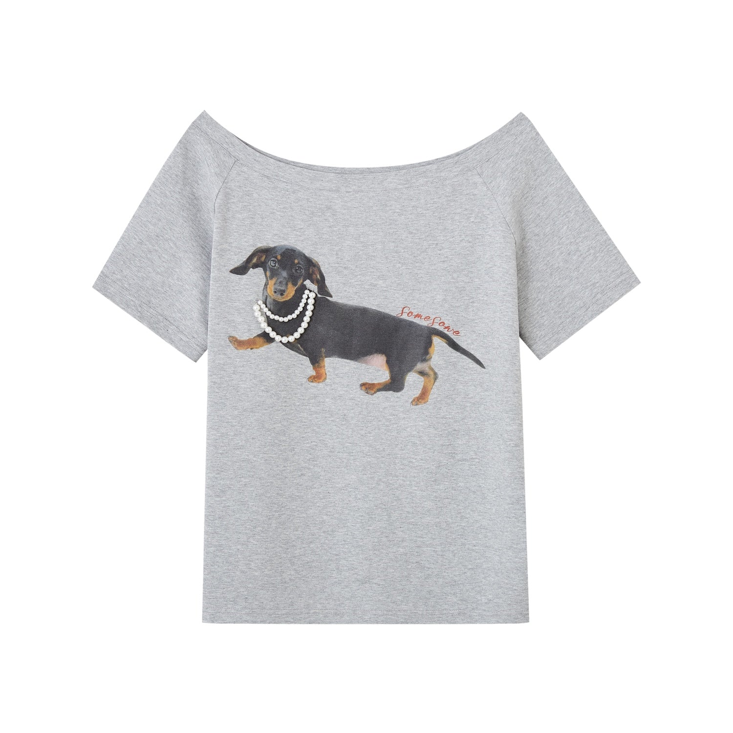 SOMESOWE S2508070 Pearl dog one-shoulder T-shirt (2color)