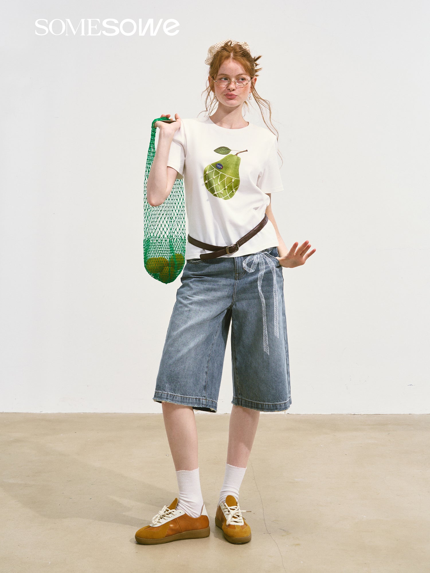 SOMESOWE S2508098 Pear print loose T-shirt (2color)