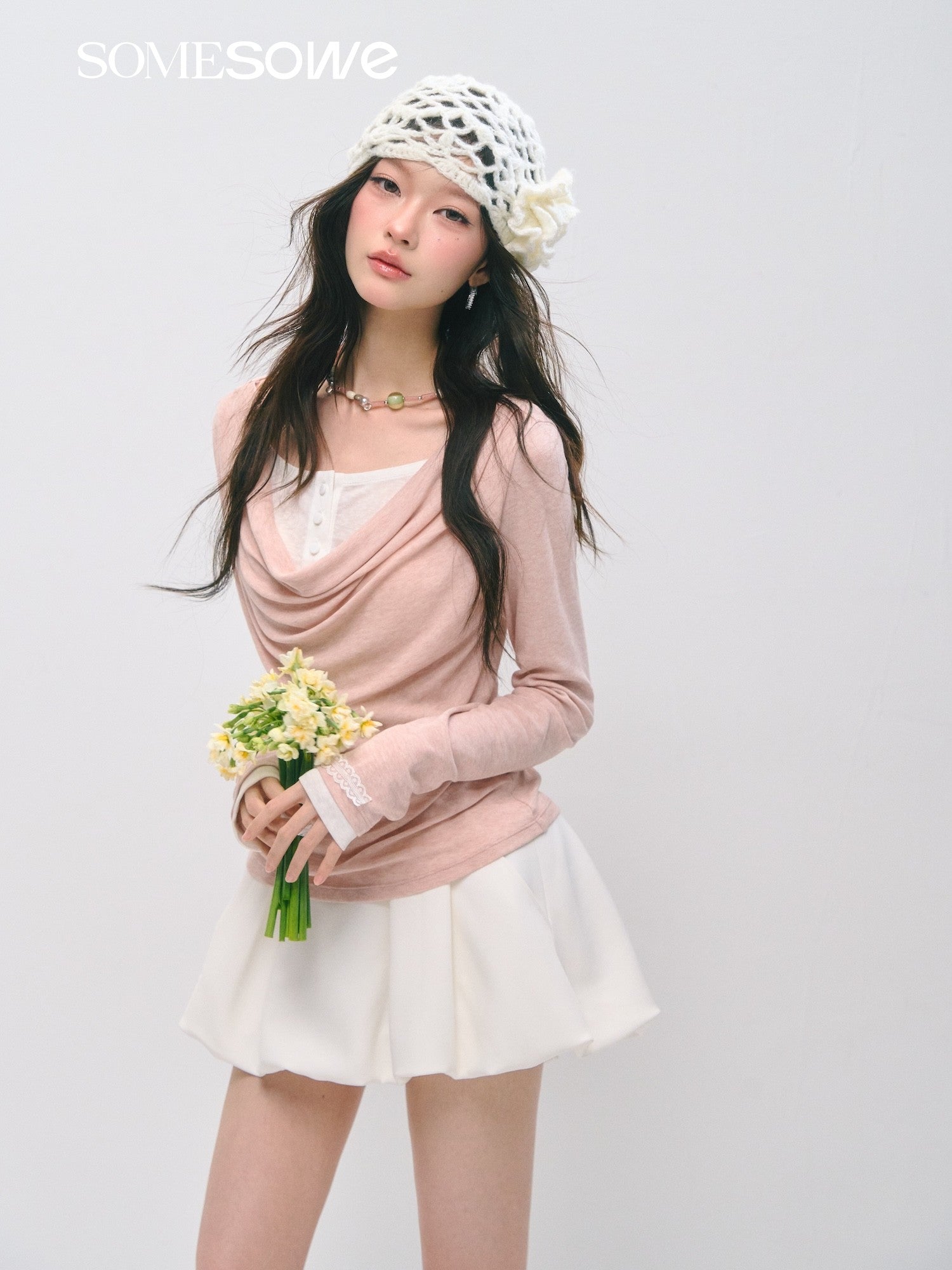 SOMESOWE S2509021 Fake Two Swinging Collar Waist Long Sleeve T-shirts