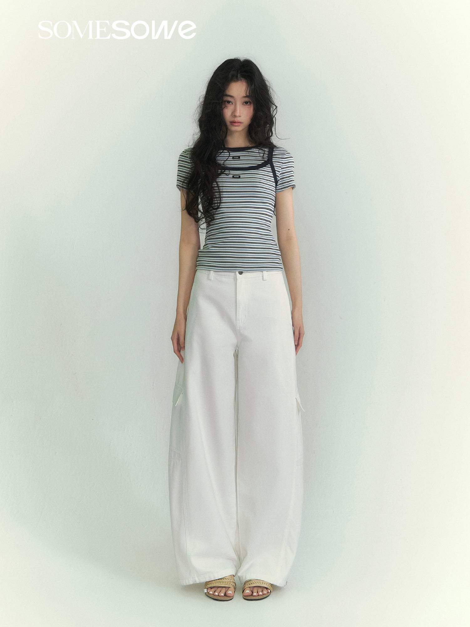 SOMESOWE S2609040 Casual striped T-shirt sling set
