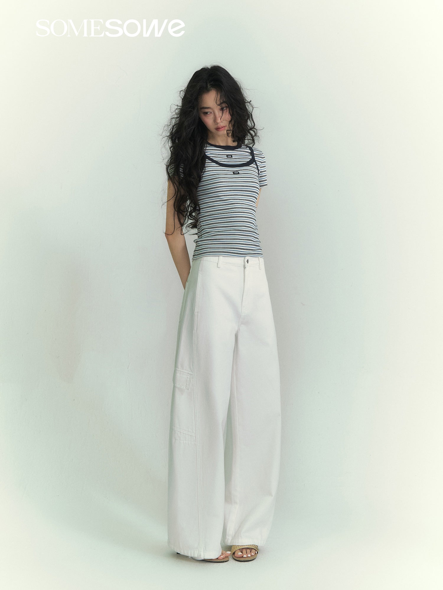 SOMESOWE S2609040 Casual striped T-shirt sling set