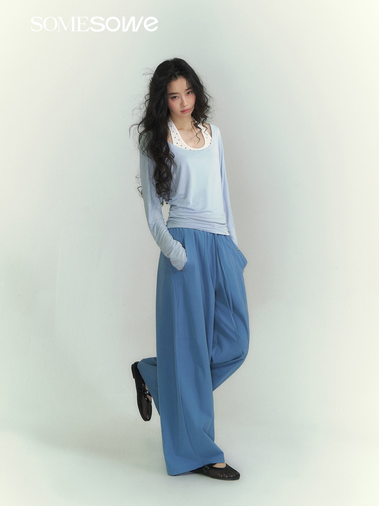 SOMESOWE S2609065 Light wave point stacked two-piece T-shirt set
