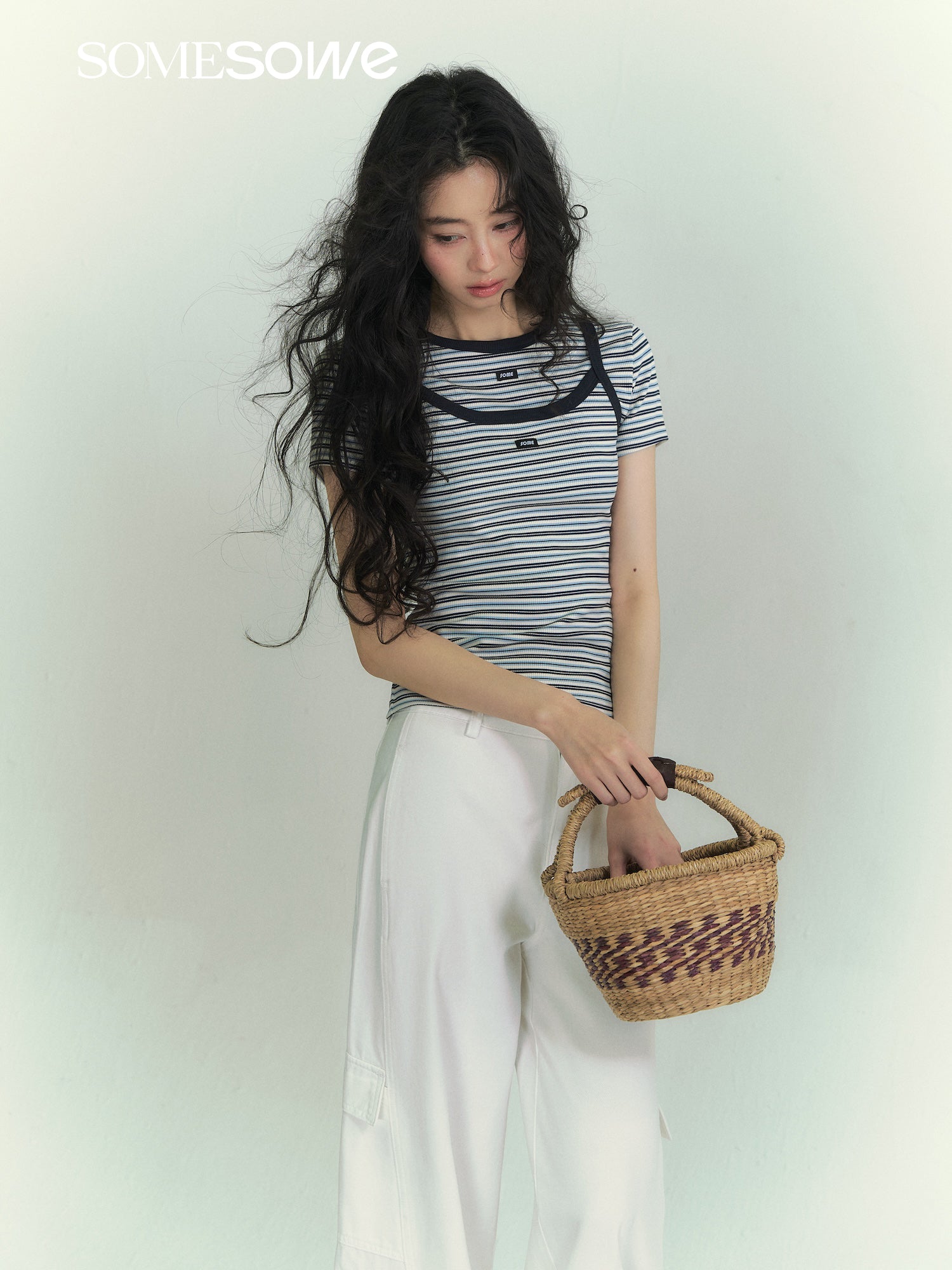 SOMESOWE S2609040 Casual striped T-shirt sling set