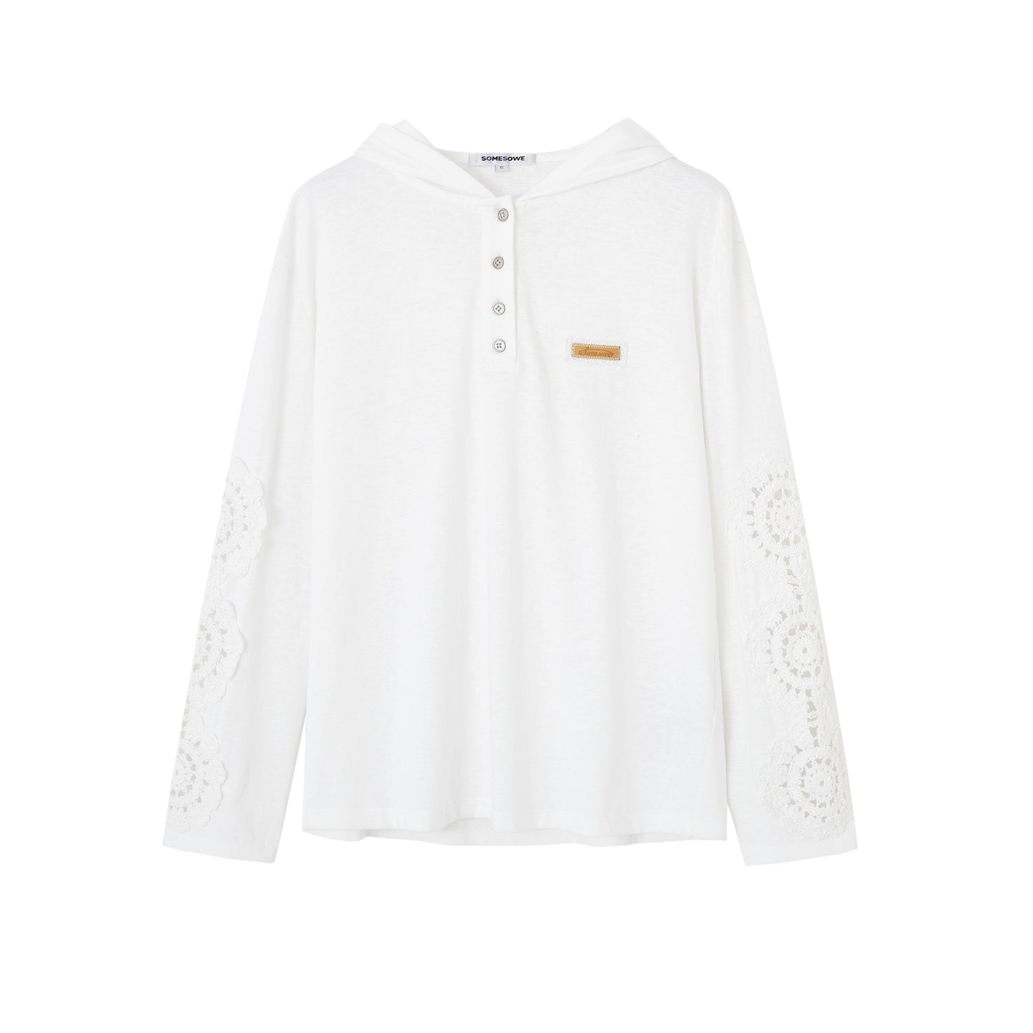 SOMESOWE S2508091 Hollow lace hooded T-shirt